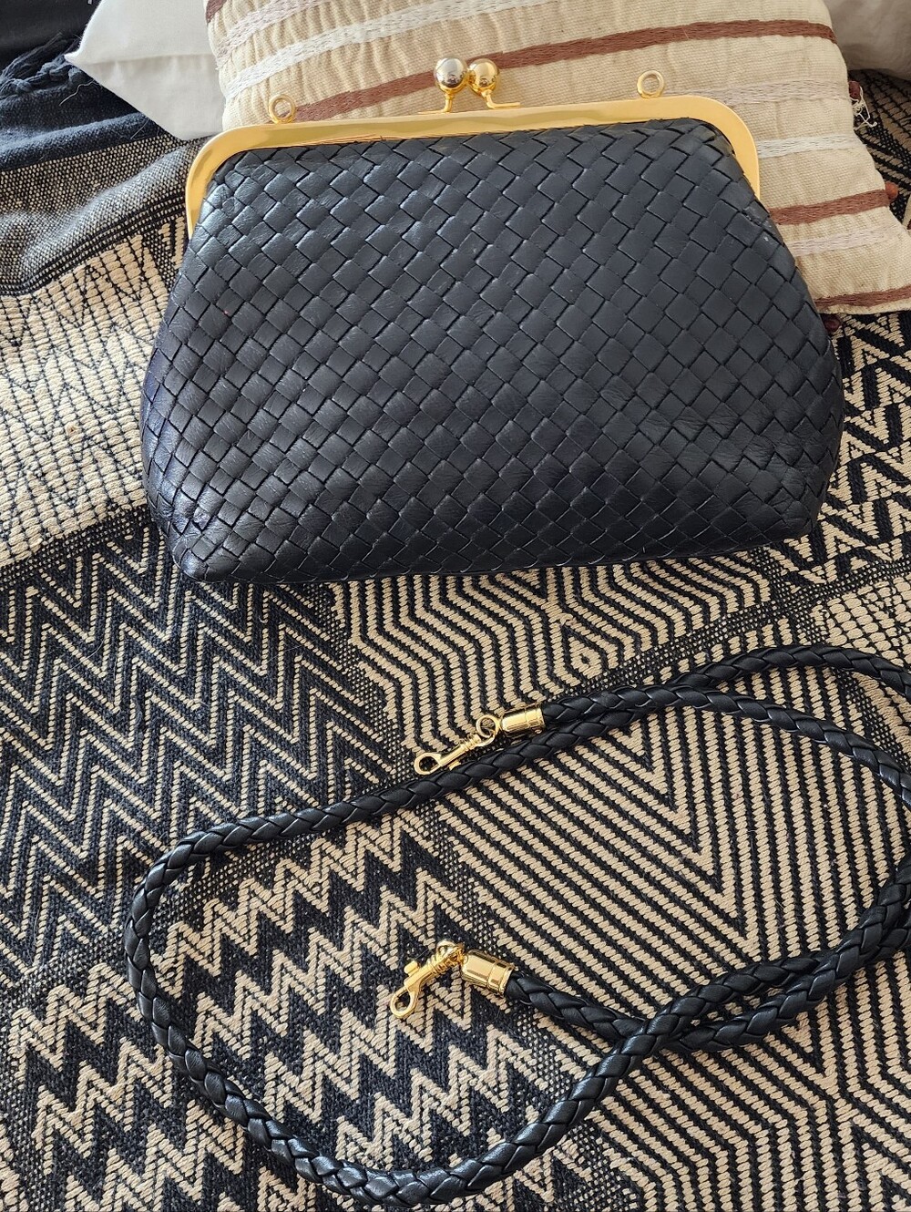 TALBOTS Kisslock Mania For A Fraction Of The Price, Vintage Black Woven Bag